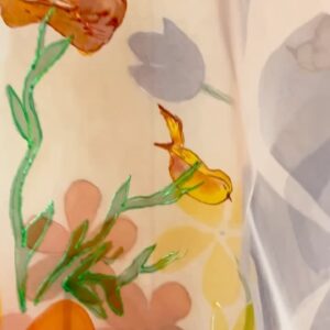 Hand-Painted Organza Dupatta with Birds and Floral Artwork