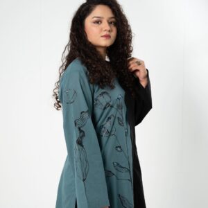 Hand Made Kurtas Teal Blue Embroidered Cotton Kurti