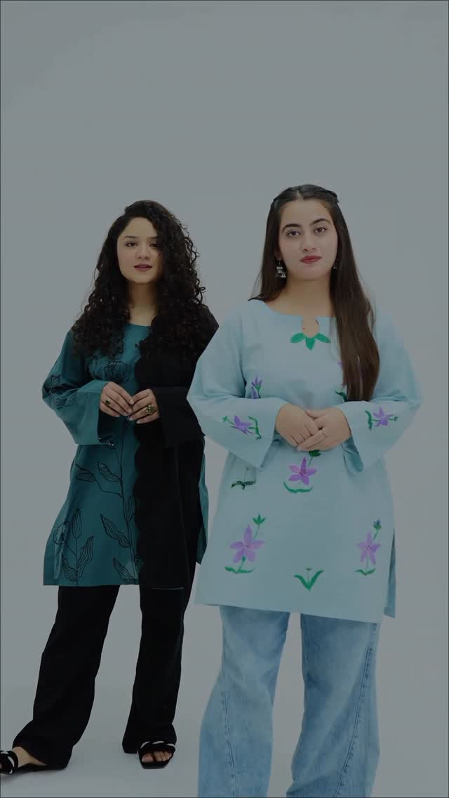 Hand Made Kurtas Teal Blue Embroidered Cotton Kurti - Image 2